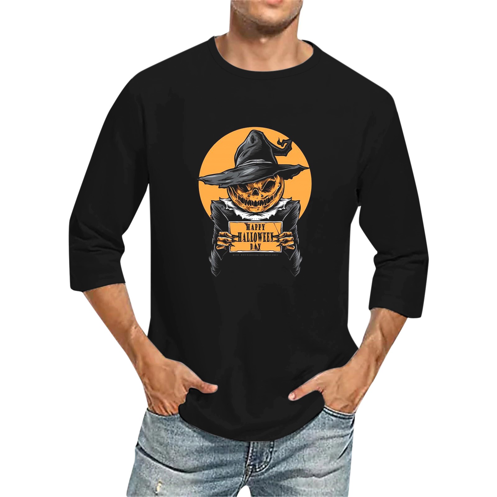 Men's 3D Printed T Shirts 3/4 Sleeve Round Neck Halloween Casual Large Size Tops - Bild 9 von 42